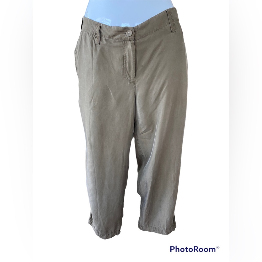 Eileen Fisher Silk Pullstring Tab Bottom Capri Pants Size medium 100% silk